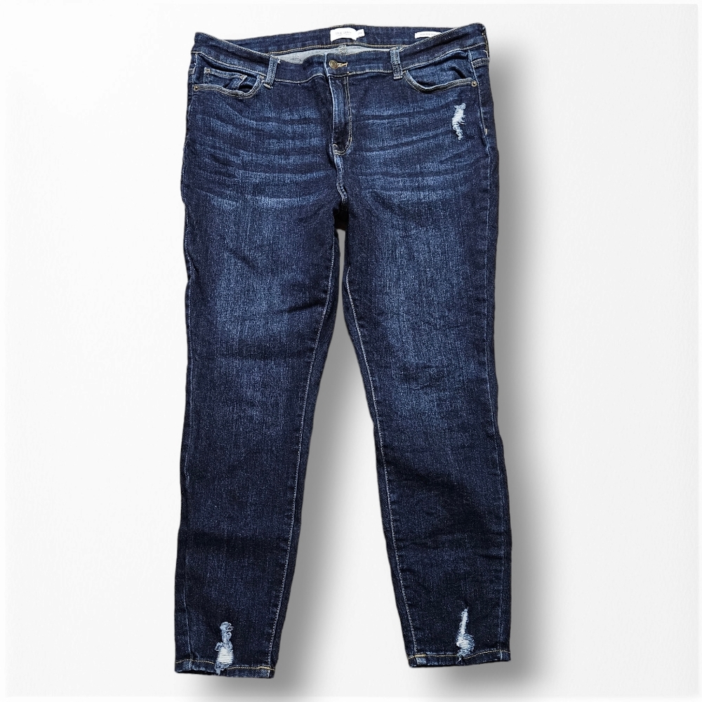 True Craft Women's High Rise Skinny Dark Denim Distressed Jean sz 18W 28" L